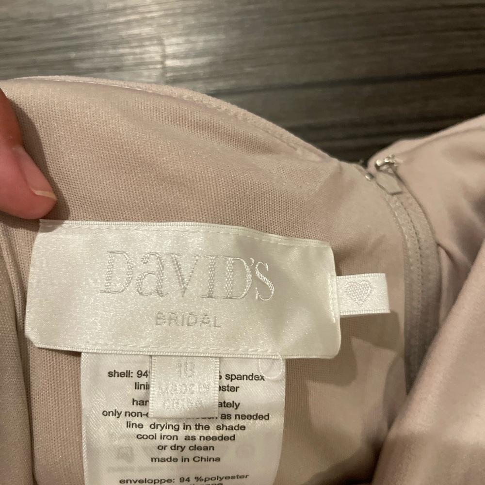 David’s Bridal cream off shoulder dress